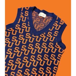 Syracuse University Vintage Orange +Blue Sweater Vest SU‎ Logo Design Mens Small